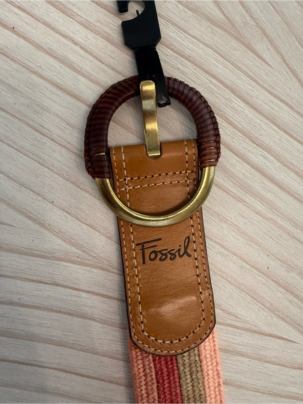 Fossil Multicolor Striped Canvas & Leather Belt with Brass Ring - Picture 2 of 8